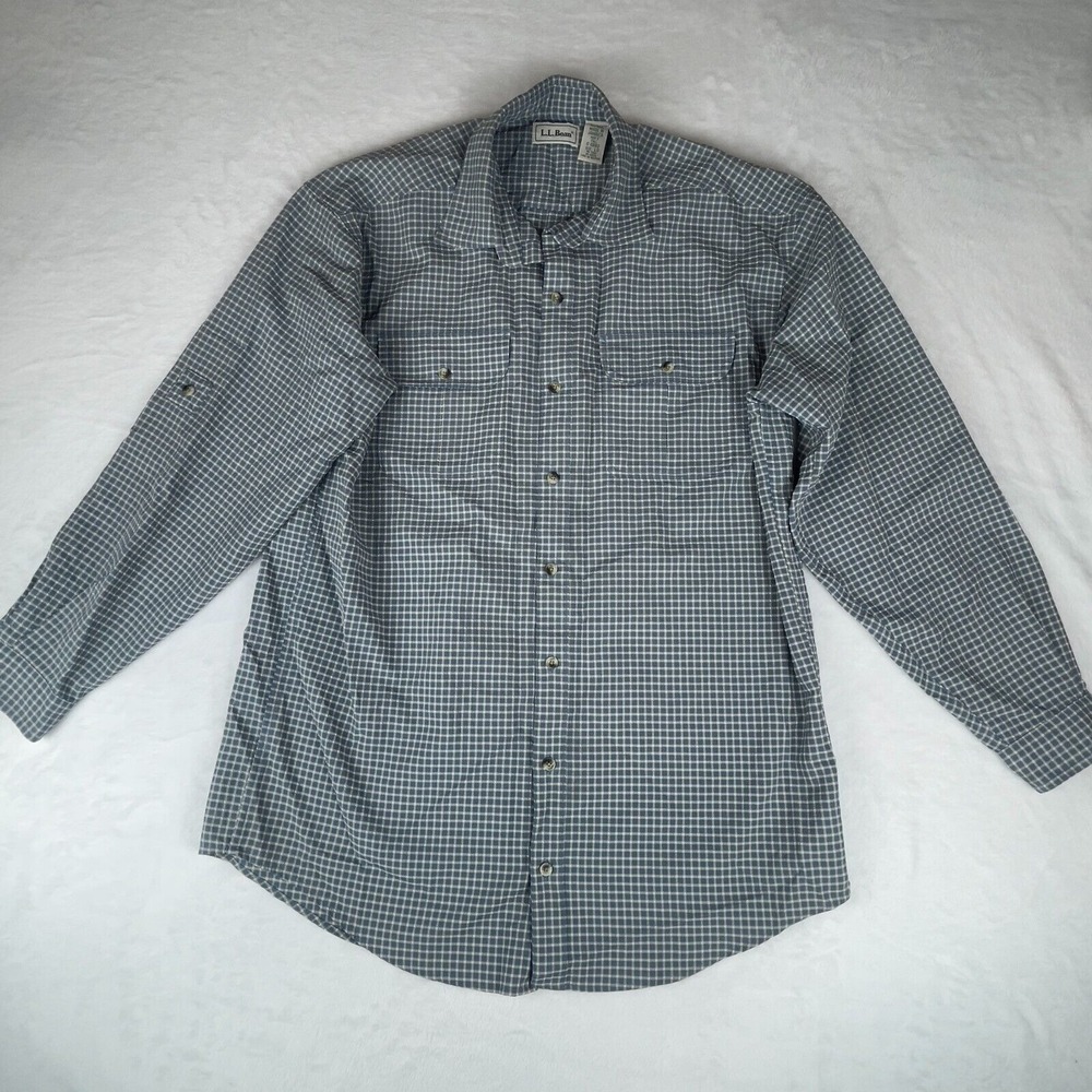 L.L. Bean Shirt Mens Large Green Checkered Long Sleeve Collar Casual Button Down